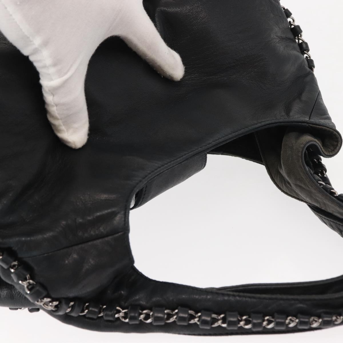 CHANEL Hobo Shoulder Bag Lamb Skin Black Silver CC Auth yk19676