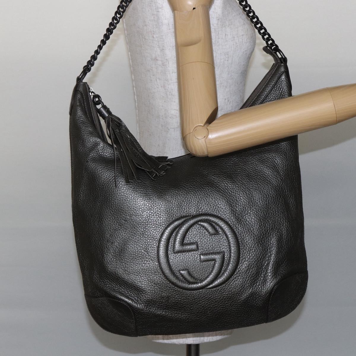 GUCCI Soho Chain Shoulder Bag Leather Silver tone 326706 Auth yk19690