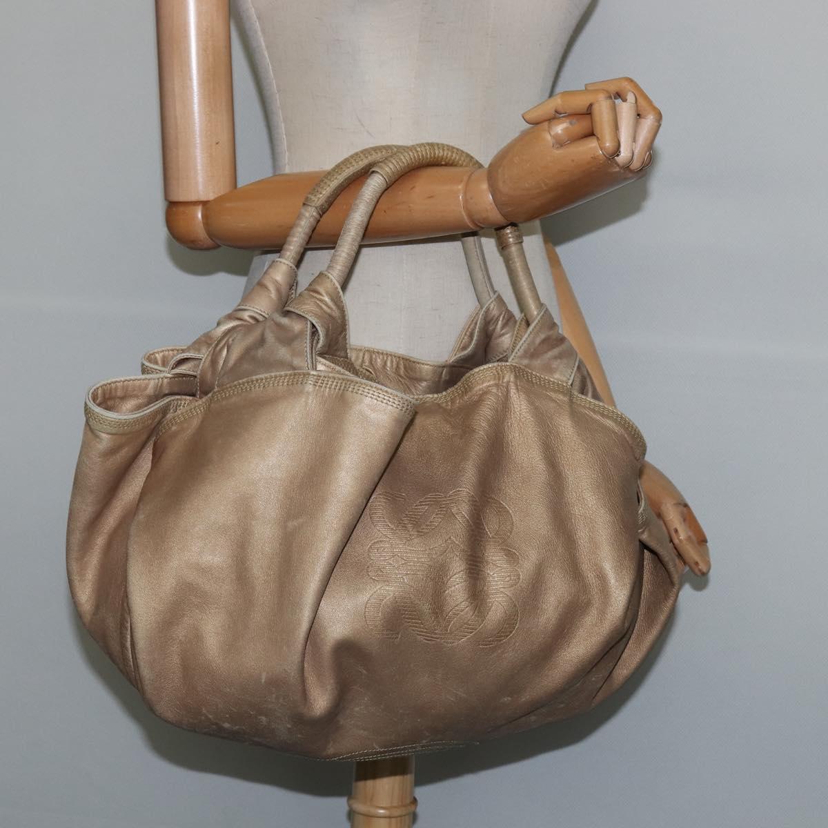 LOEWE Anagram Nappa Aire Hand Bag Leather Gold Tone Auth yk19696