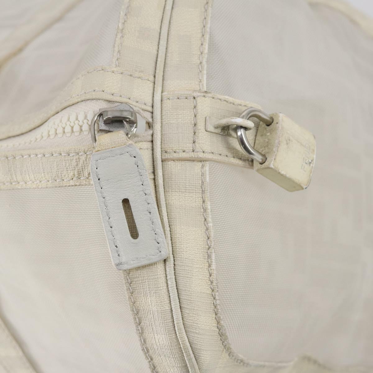 FENDI Zucca Mesh Boston Bag PVC White Silver Auth yk19697
