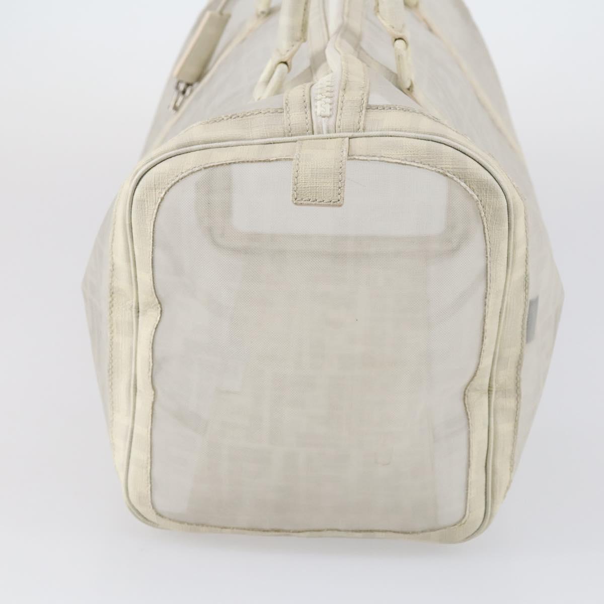 FENDI Zucca Mesh Boston Bag PVC White Silver Auth yk19697