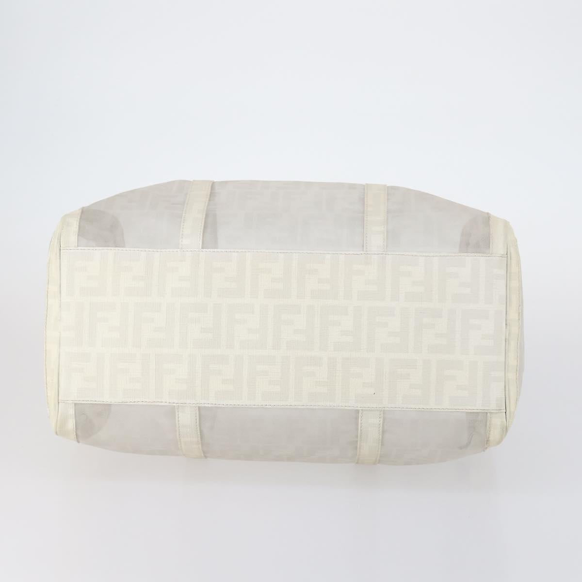 FENDI Zucca Mesh Boston Bag PVC White Silver Auth yk19697