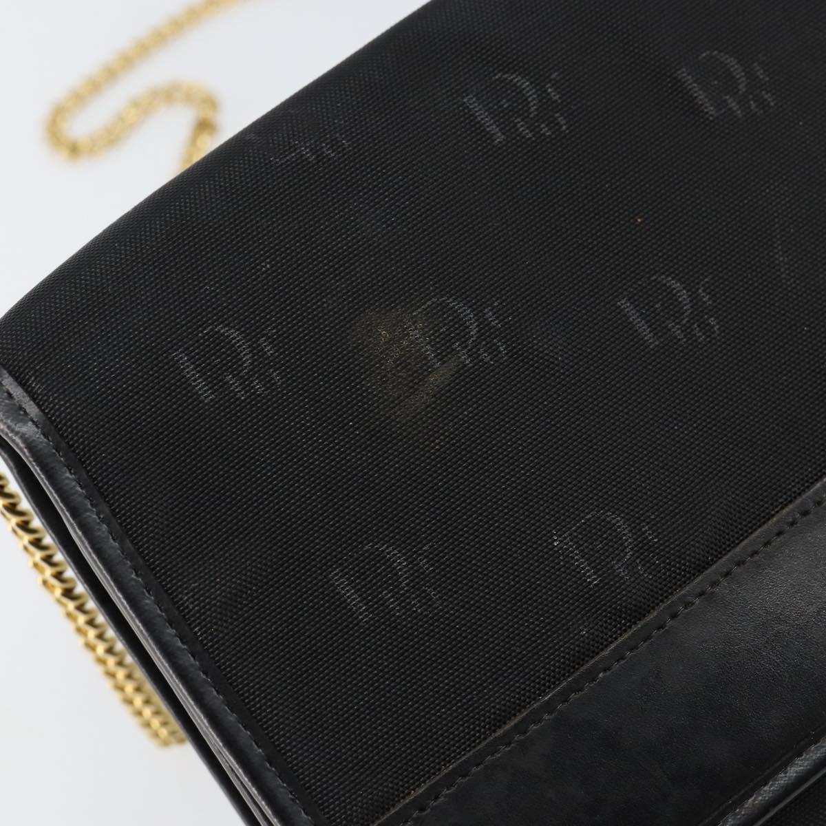 Christian Dior Chain Shoulder Bag Nylon Black Gold Auth yk19698