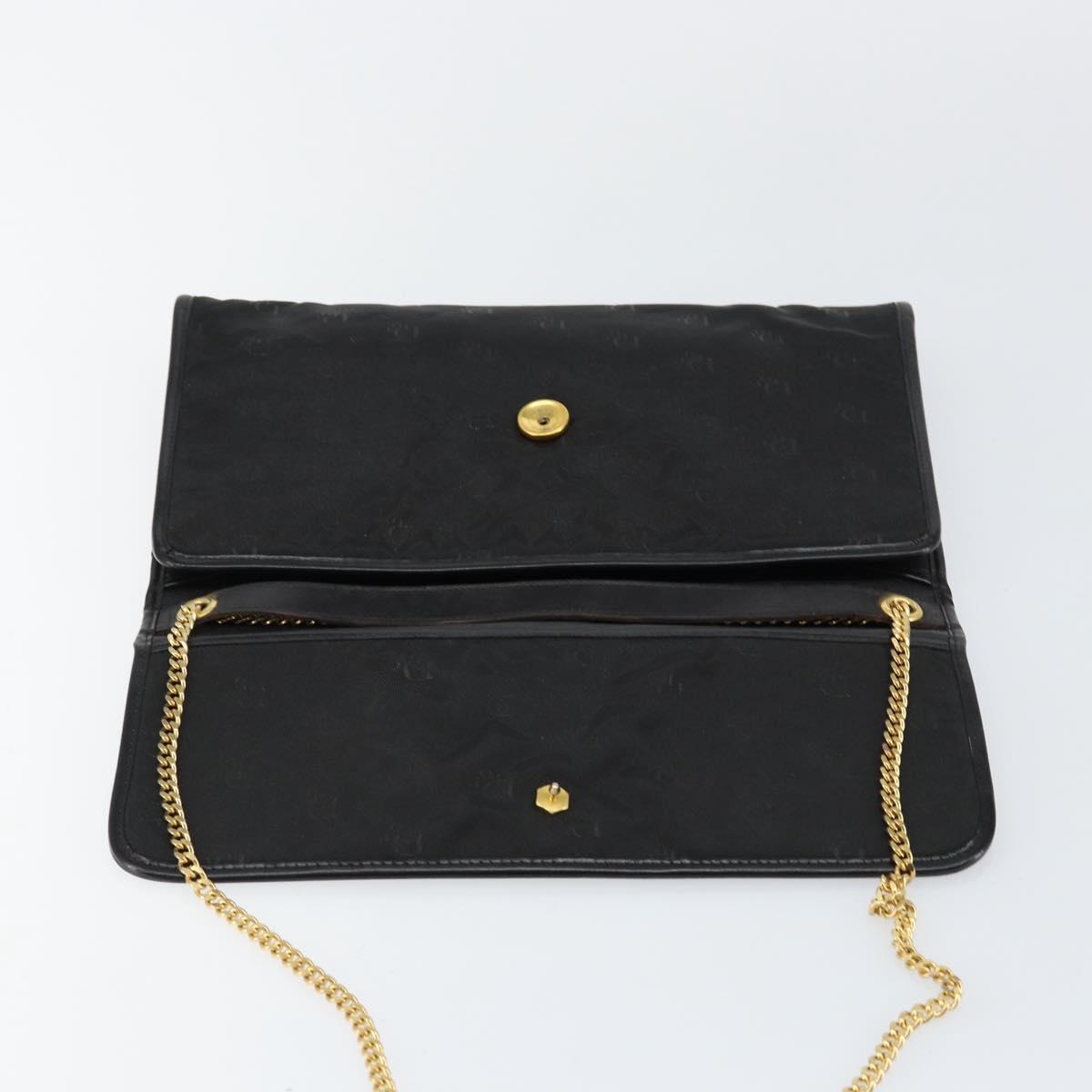 Christian Dior Chain Shoulder Bag Nylon Black Gold Auth yk19698