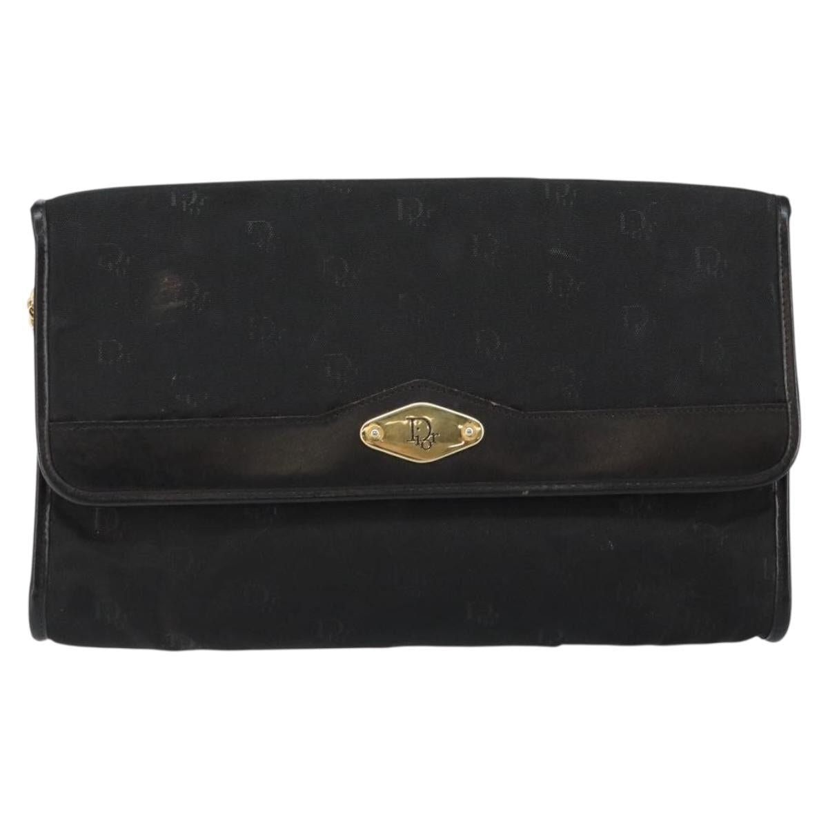 Christian Dior Chain Shoulder Bag Nylon Black Gold Auth yk19698