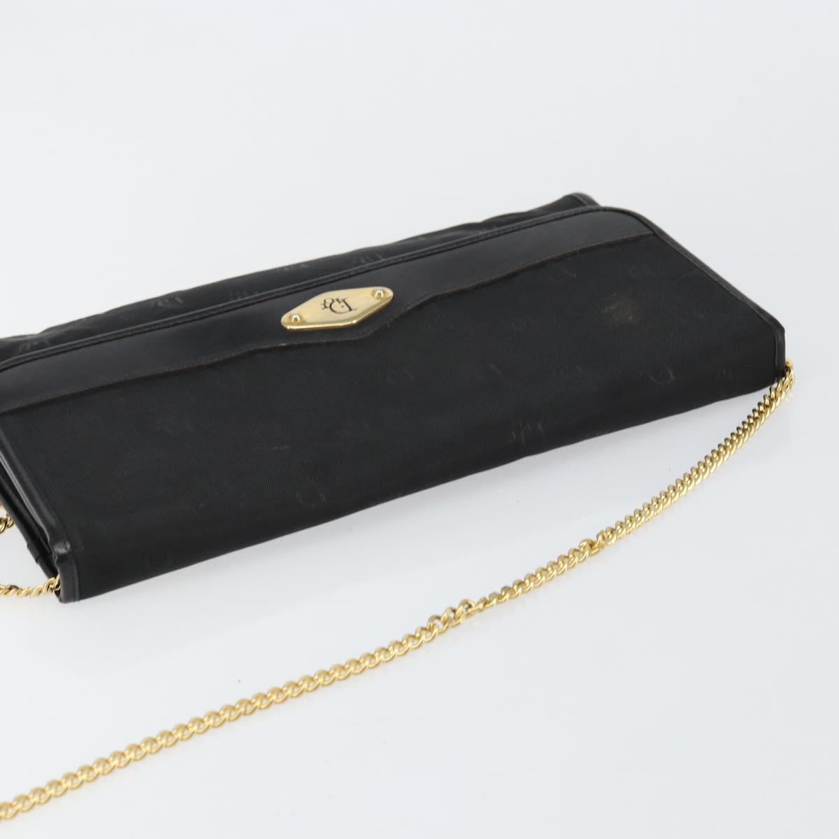 Christian Dior Chain Shoulder Bag Nylon Black Gold Auth yk19698