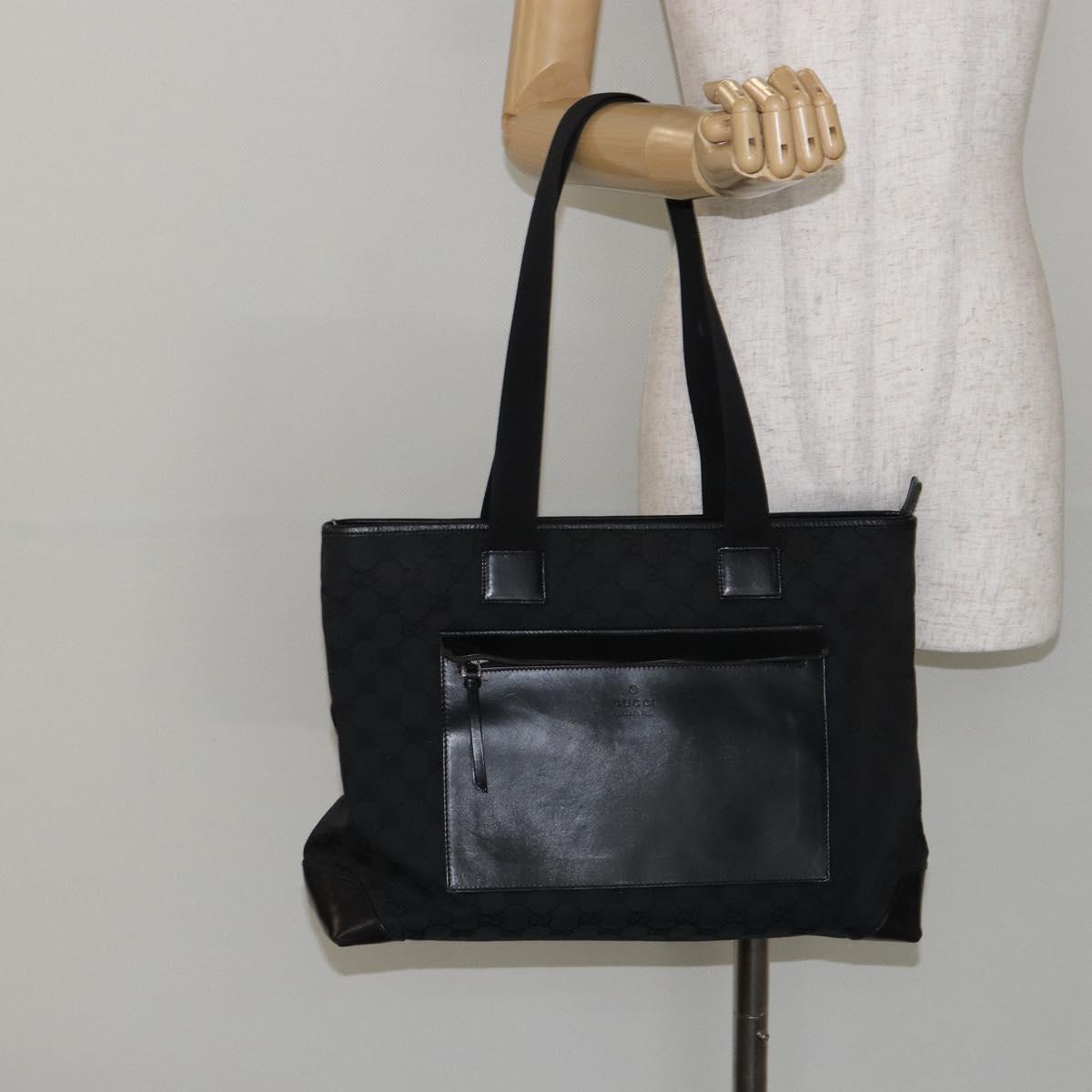 GUCCI GG Canvas Tote Bag Black Silver 34339 Auth yk19701