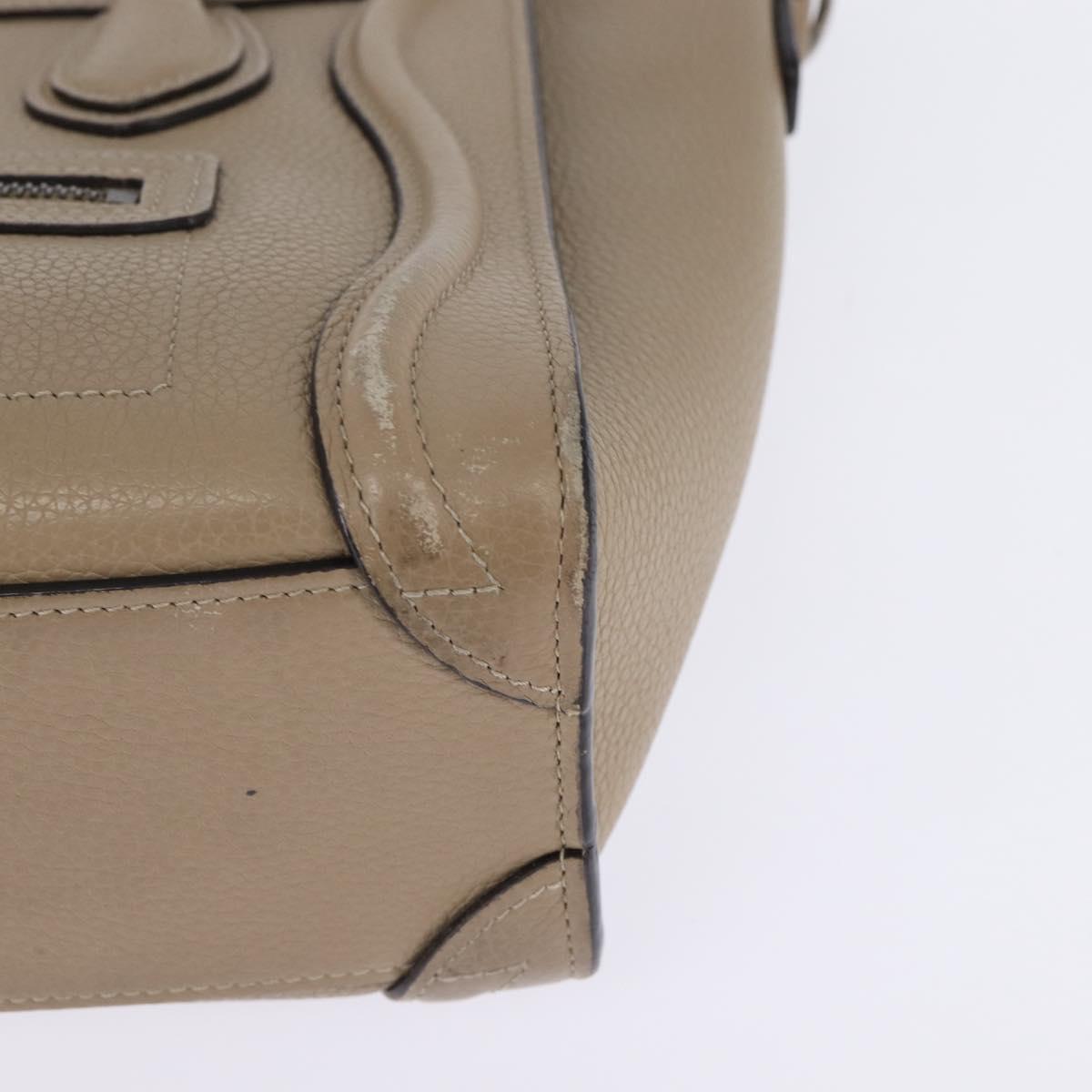 CELINE Luggage nano Hand Bag Leather 2way Beige Silver Auth yk19706