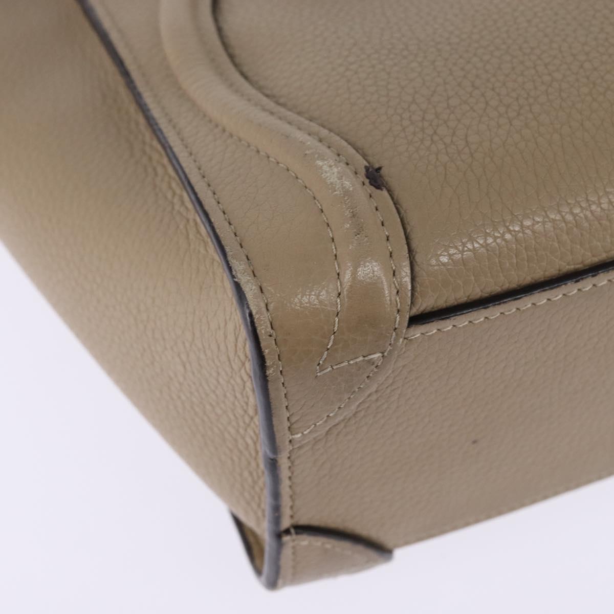 CELINE Luggage nano Hand Bag Leather 2way Beige Silver Auth yk19706
