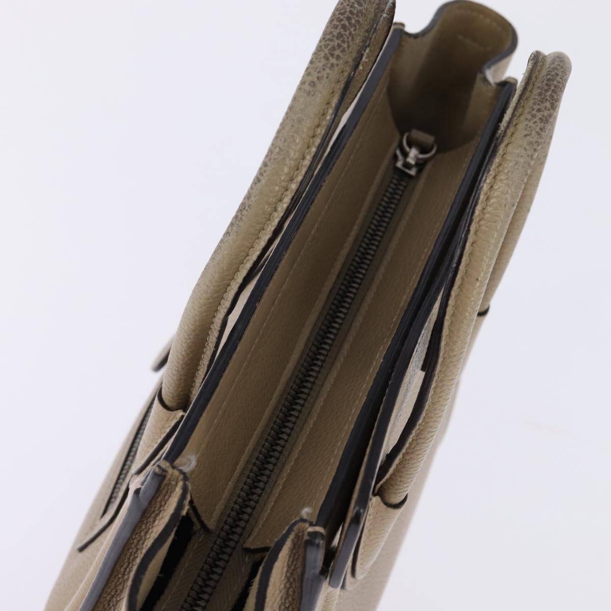 CELINE Luggage nano Hand Bag Leather 2way Beige Silver Auth yk19706