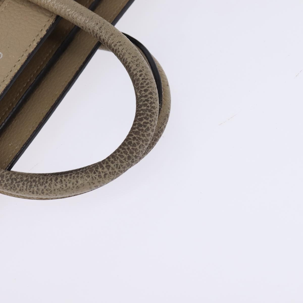 CELINE Luggage nano Hand Bag Leather 2way Beige Silver Auth yk19706