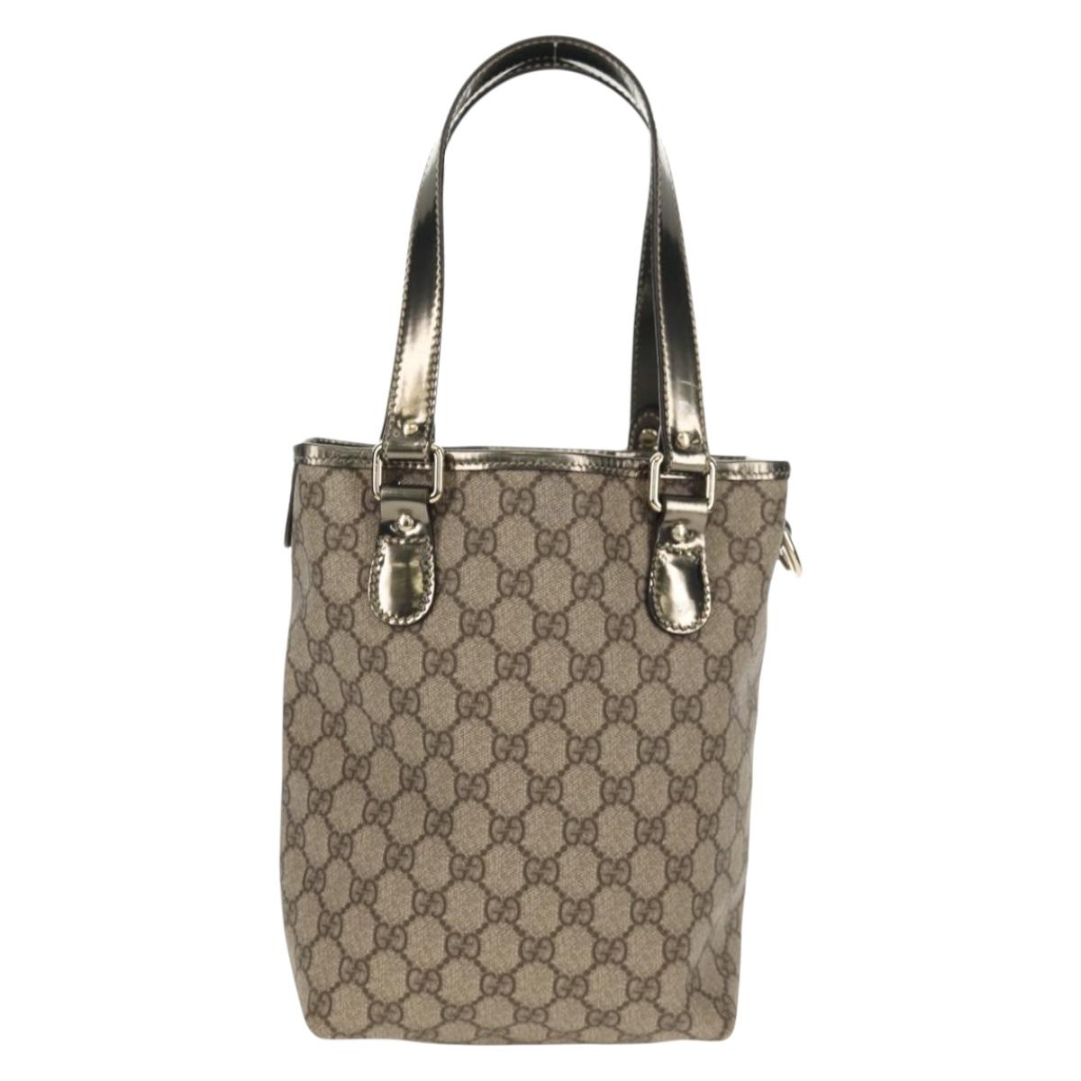 GUCCI GG Supreme Tote Bag PVC Leather Beige Silver 189897 Auth yk19708V