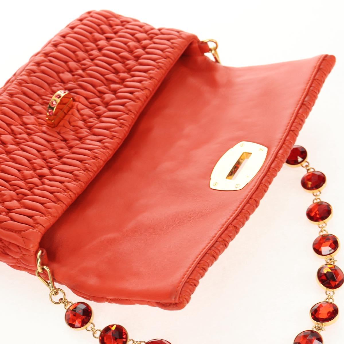 Miu Miu Matelasse Bijoux Shoulder Bag Leather Orange Gold Auth yk19711V
