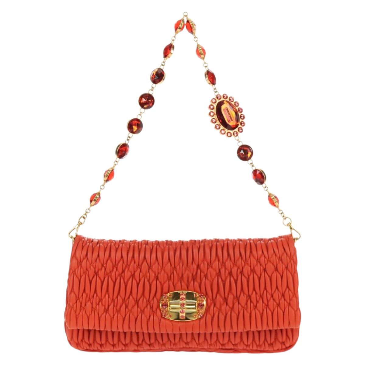 Miu Miu Matelasse Bijoux Shoulder Bag Leather Orange Gold Auth yk19711V