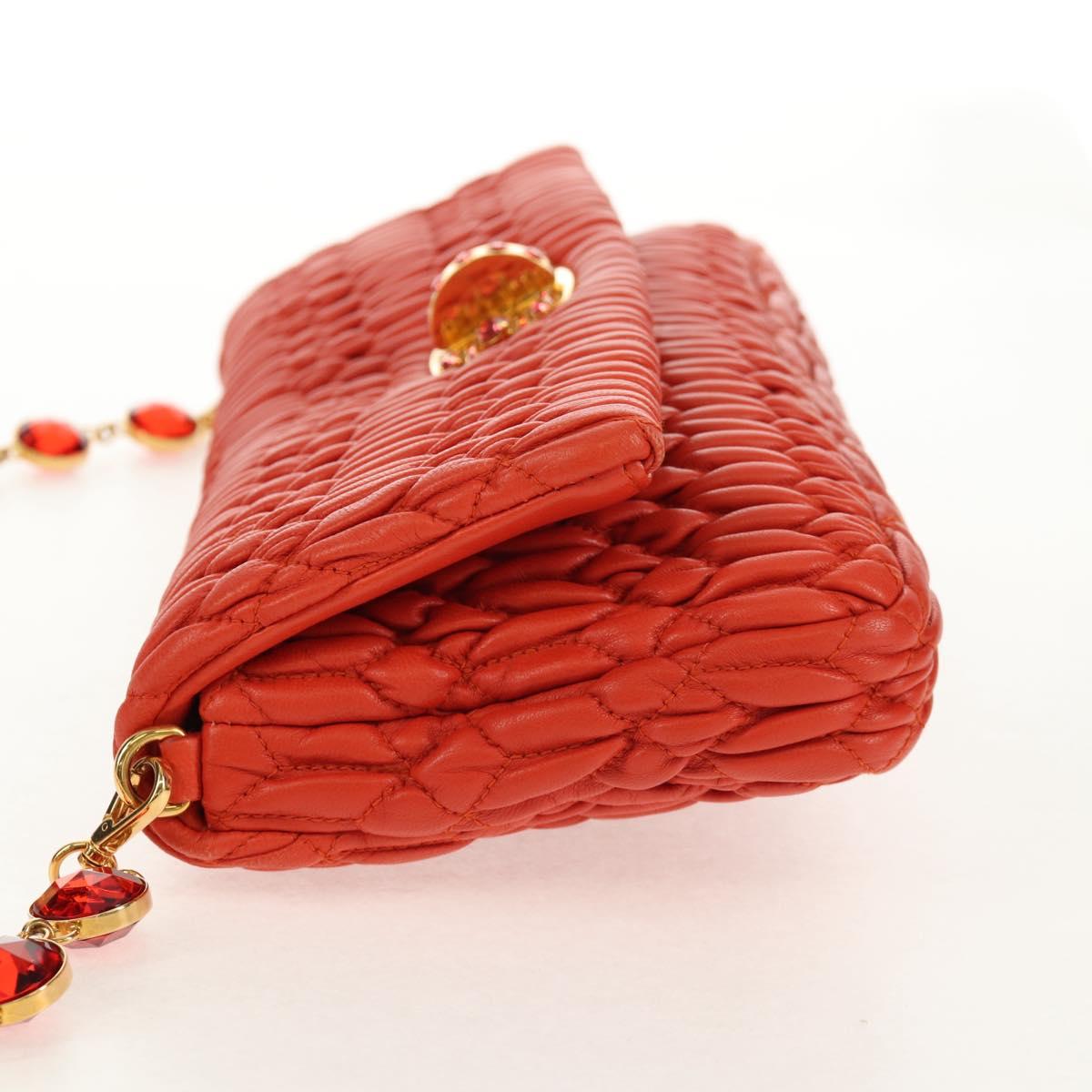 Miu Miu Matelasse Bijoux Shoulder Bag Leather Orange Gold Auth yk19711V