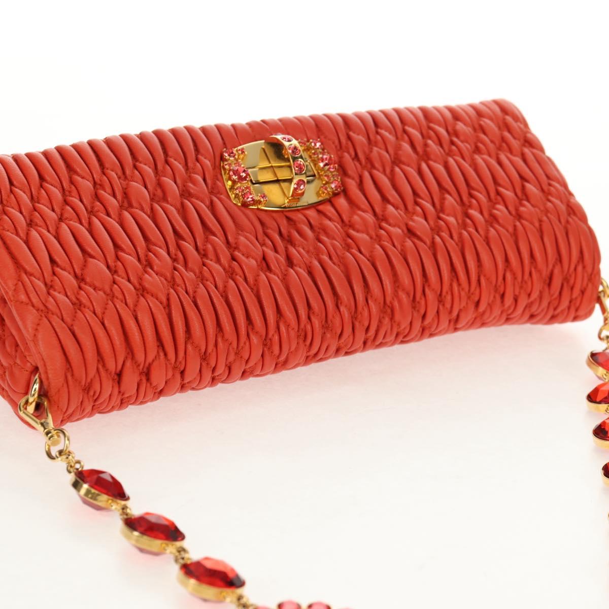 Miu Miu Matelasse Bijoux Shoulder Bag Leather Orange Gold Auth yk19711V