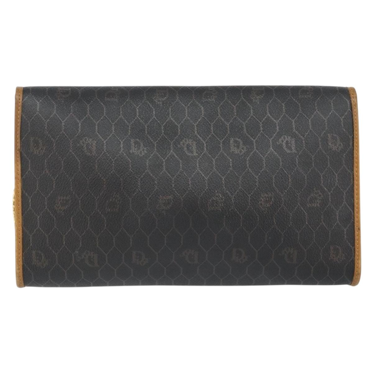 Christian Dior Honeycomb Canvas Chain Shoulder Bag PVC Black Gold Auth yk19714