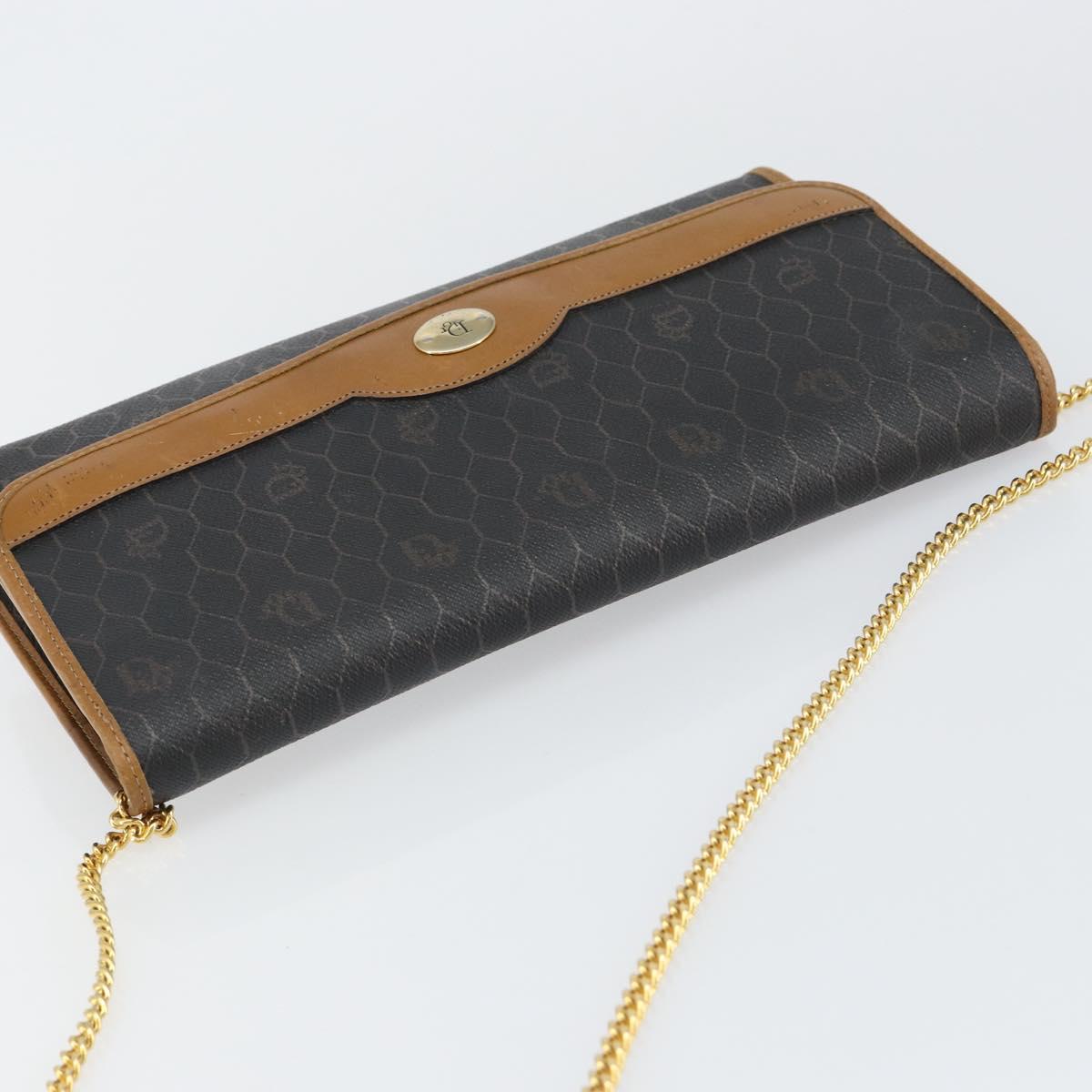 Christian Dior Honeycomb Canvas Chain Shoulder Bag PVC Black Gold Auth yk19714