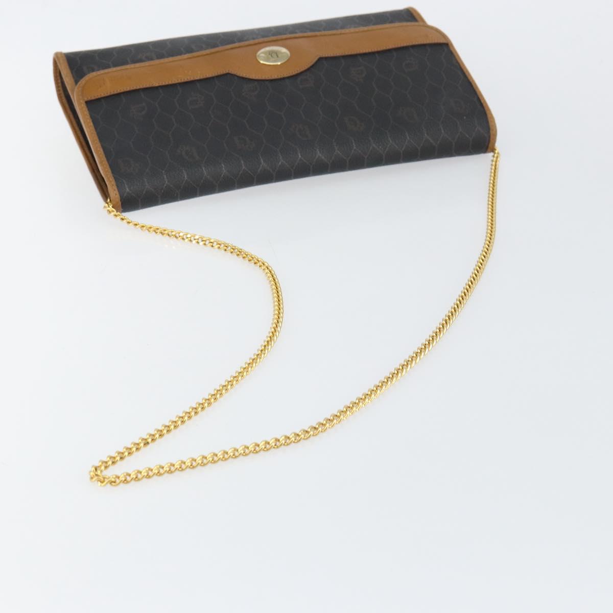 Christian Dior Honeycomb Canvas Chain Shoulder Bag PVC Black Gold Auth yk19714