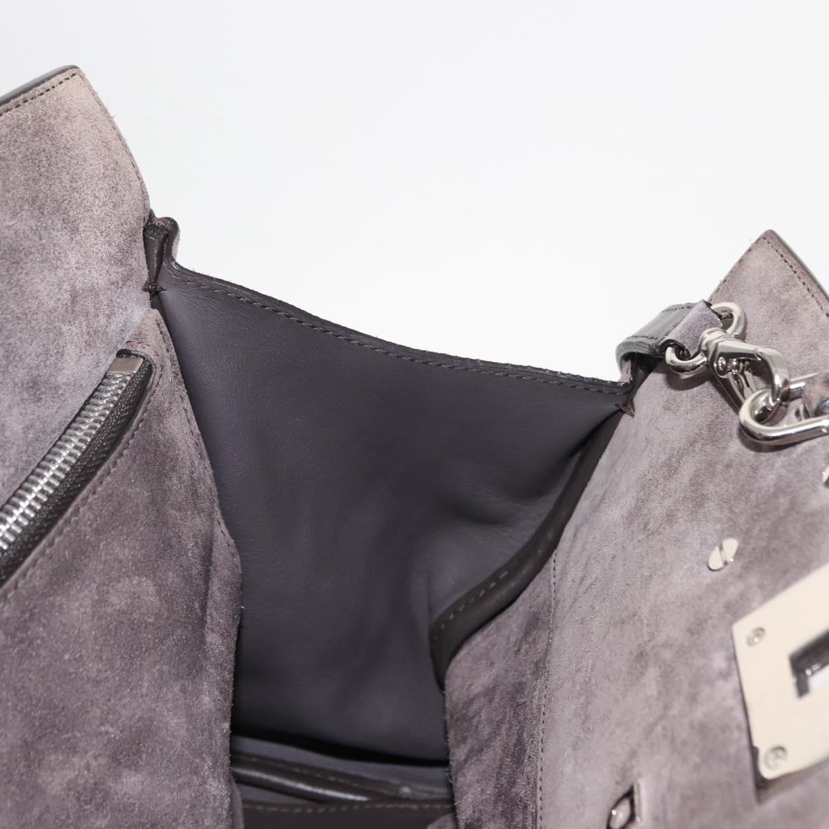 Salvatore Ferragamo Gancini Hand Bag Suede 2way Gray Silver Auth yk19722