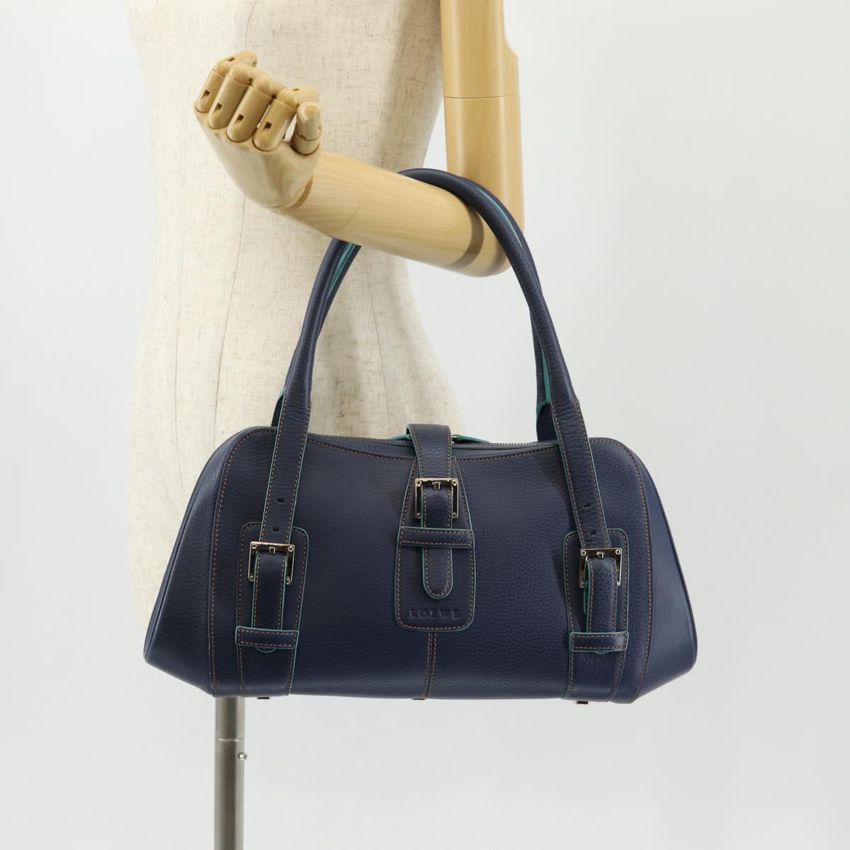 LOEWE Sender Shoulder Bag Leather Navy Silver Auth yk19723V