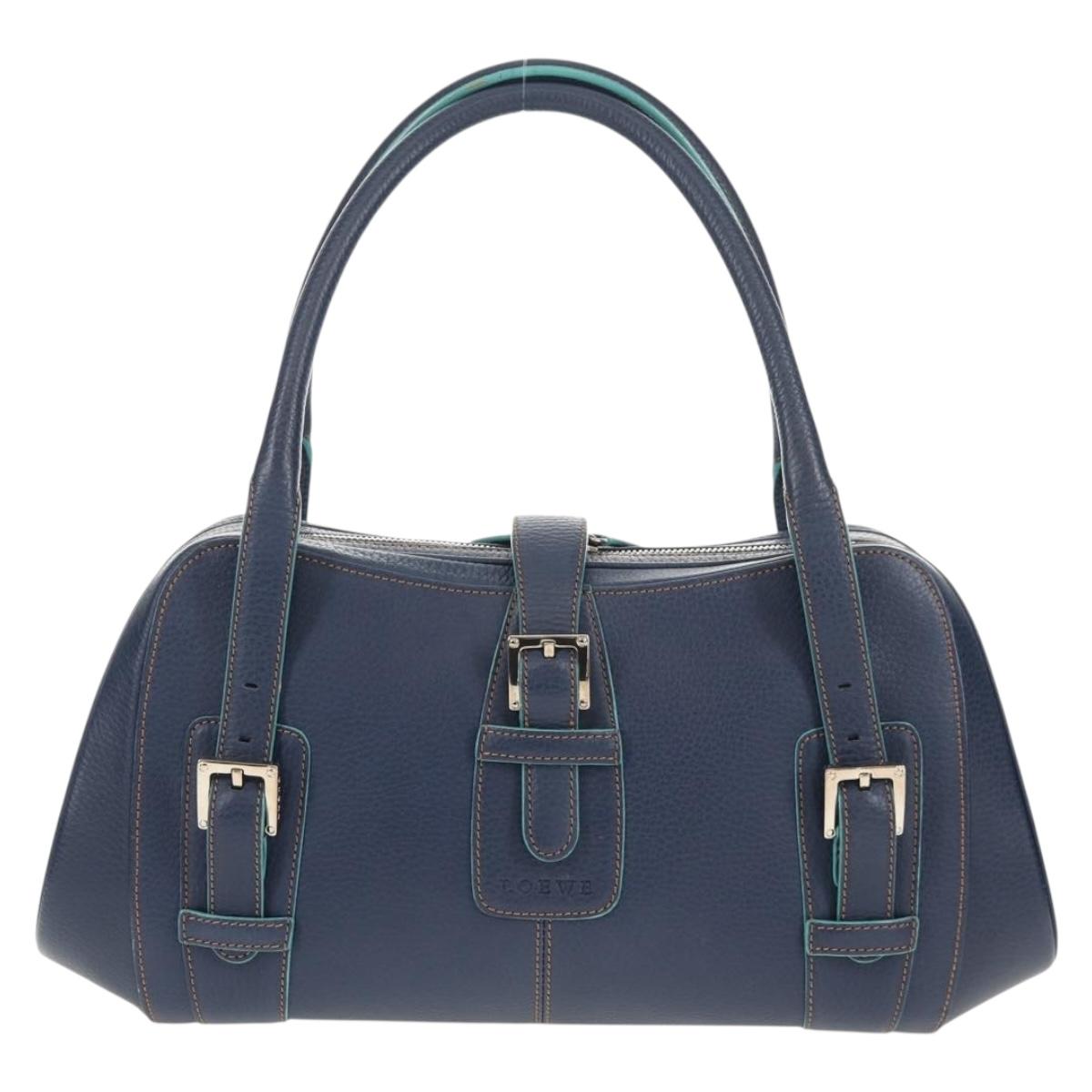 LOEWE Sender Shoulder Bag Leather Navy Silver Auth yk19723V
