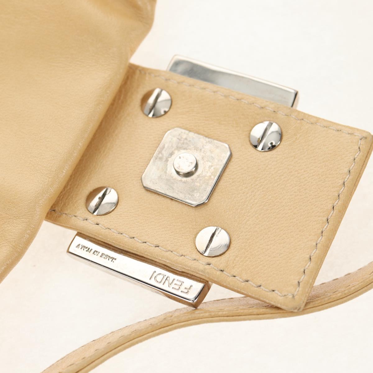 FENDI Flower Mamma Baguette Shoulder Bag Leather Beige Silver Auth yk19724V
