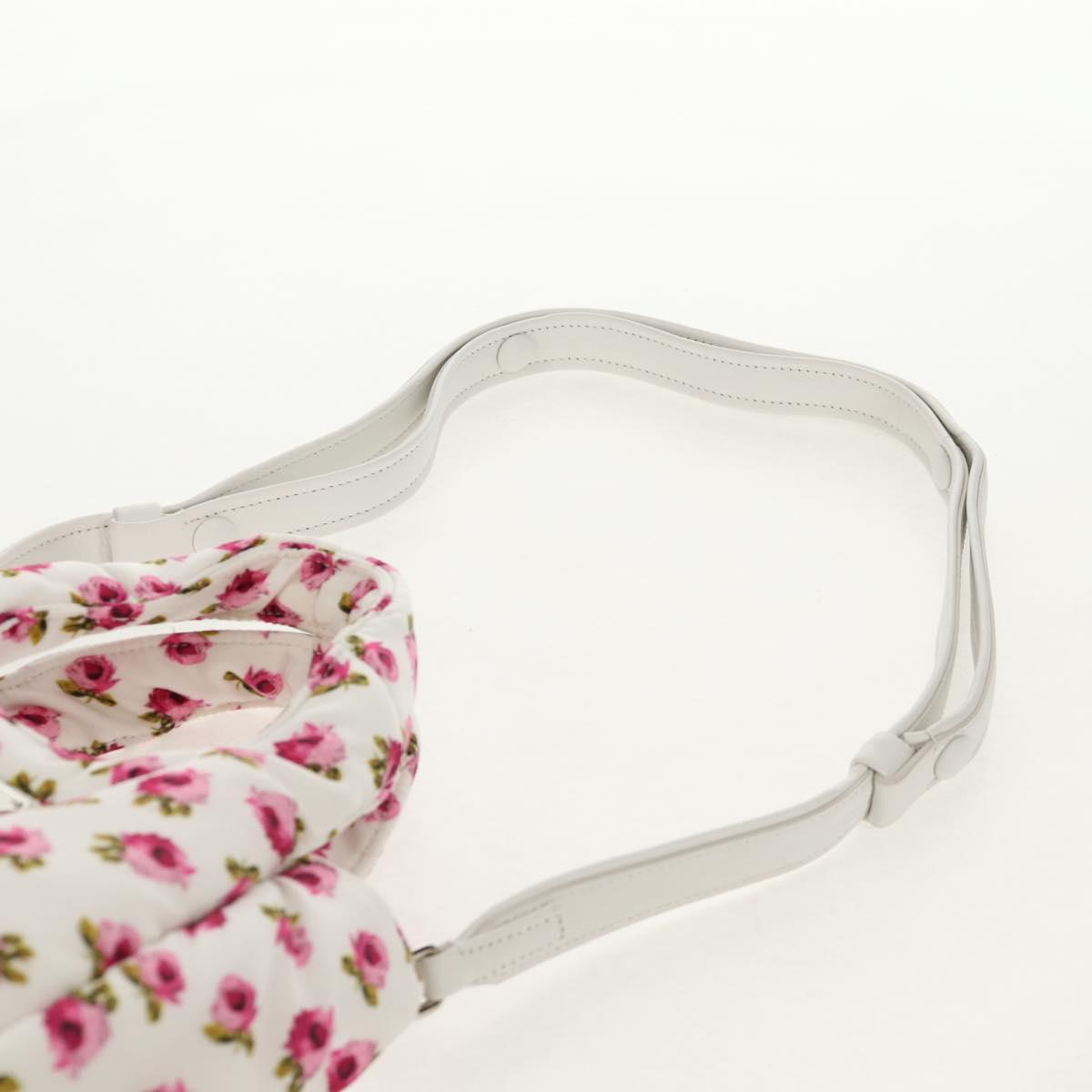 PRADA Floral Hand Bag Nylon 2way White Pink Silver 1BA359 Auth yk19751M