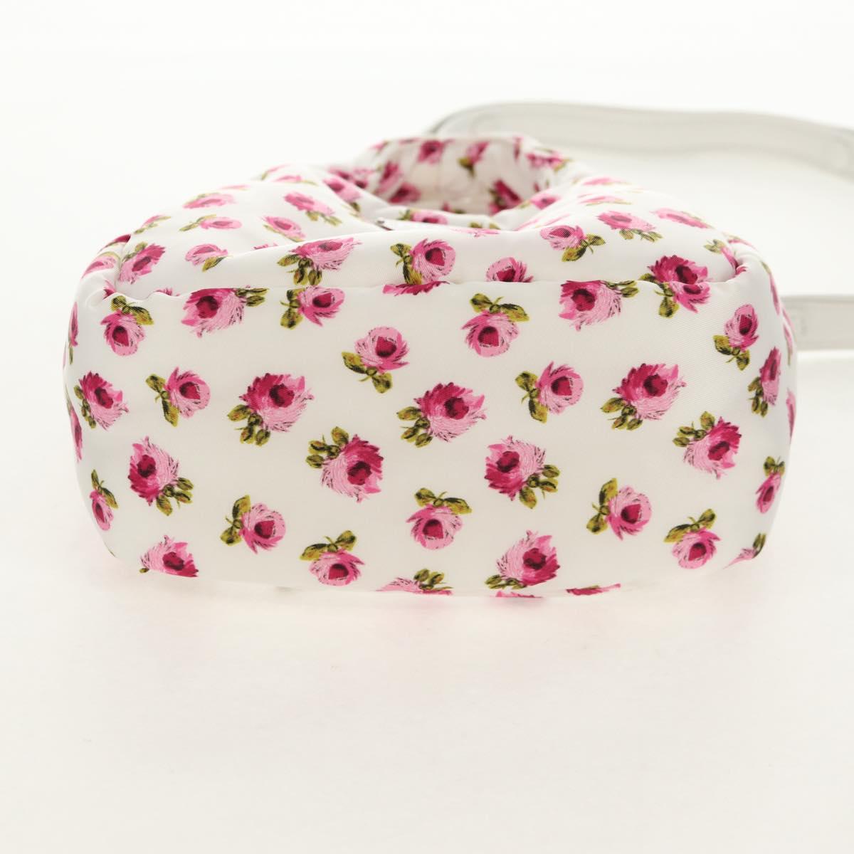 PRADA Floral Hand Bag Nylon 2way White Pink Silver 1BA359 Auth yk19751M