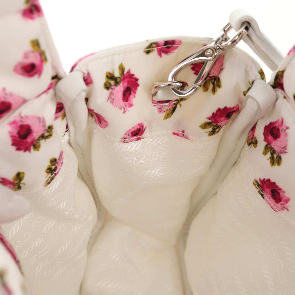 PRADA Floral Hand Bag Nylon 2way White Pink Silver 1BA359 Auth yk19751M