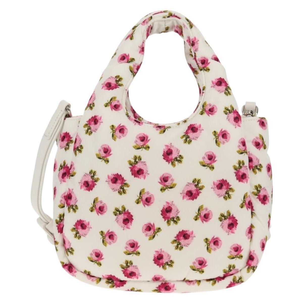 PRADA Floral Hand Bag Nylon 2way White Pink Silver 1BA359 Auth yk19751M