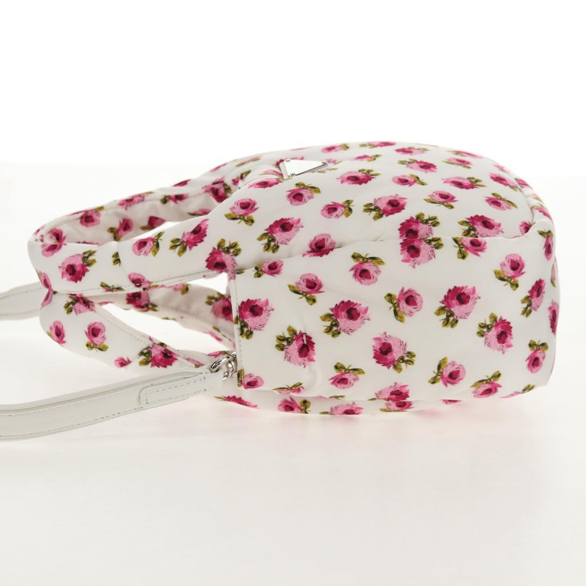 PRADA Floral Hand Bag Nylon 2way White Pink Silver 1BA359 Auth yk19751M