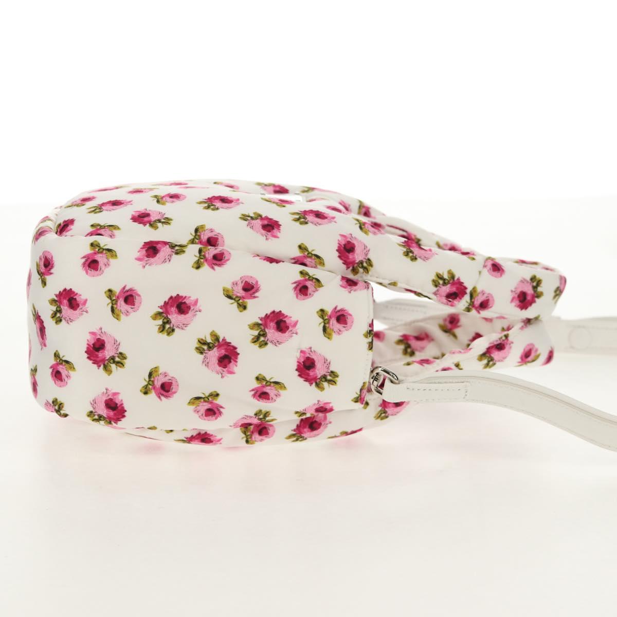 PRADA Floral Hand Bag Nylon 2way White Pink Silver 1BA359 Auth yk19751M