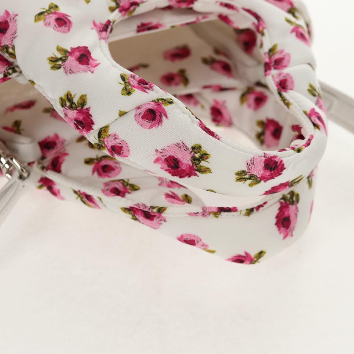 PRADA Floral Hand Bag Nylon 2way White Pink Silver 1BA359 Auth yk19751M