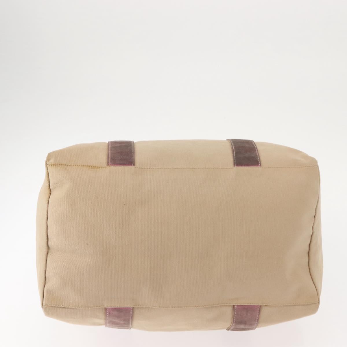 PRADA Tote Bag Canvas Leather Beige Silver Auth yk19753