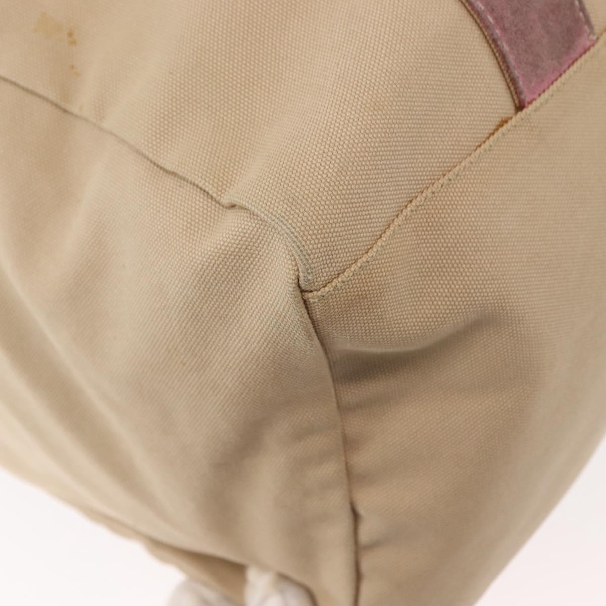 PRADA Tote Bag Canvas Leather Beige Silver Auth yk19753