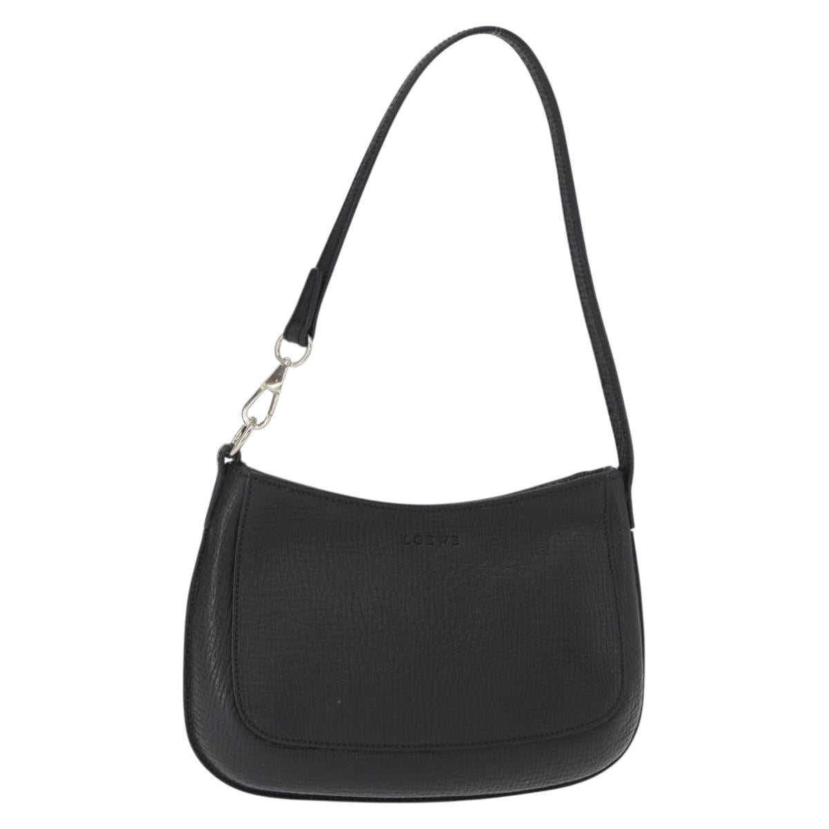 LOEWE Accessory Pouch Leather Black Silver Auth yk19756