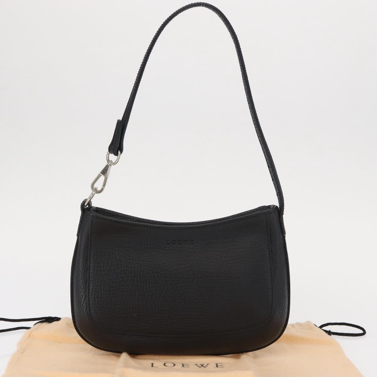 LOEWE Accessory Pouch Leather Black Silver Auth yk19756