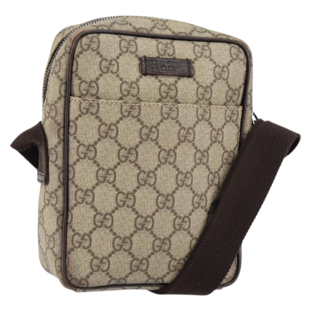 GUCCI GG Supreme Shoulder Bag PVC Beige Silver 122754 Auth yk19762