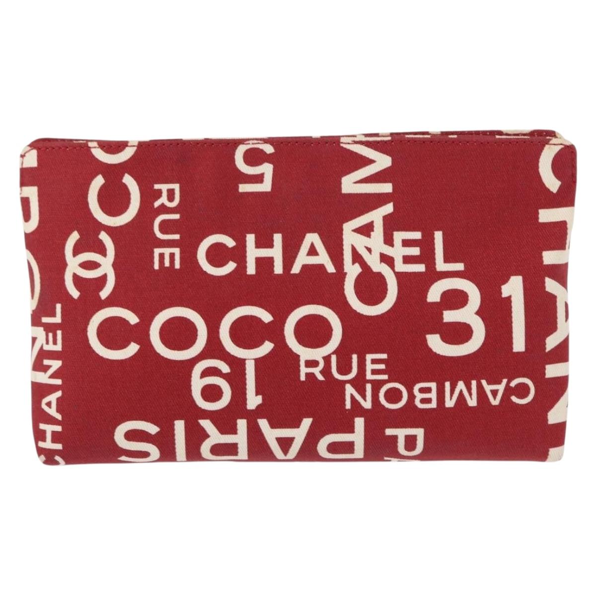 CHANEL Bycy Pouch Canvas Red CC Auth yk19768