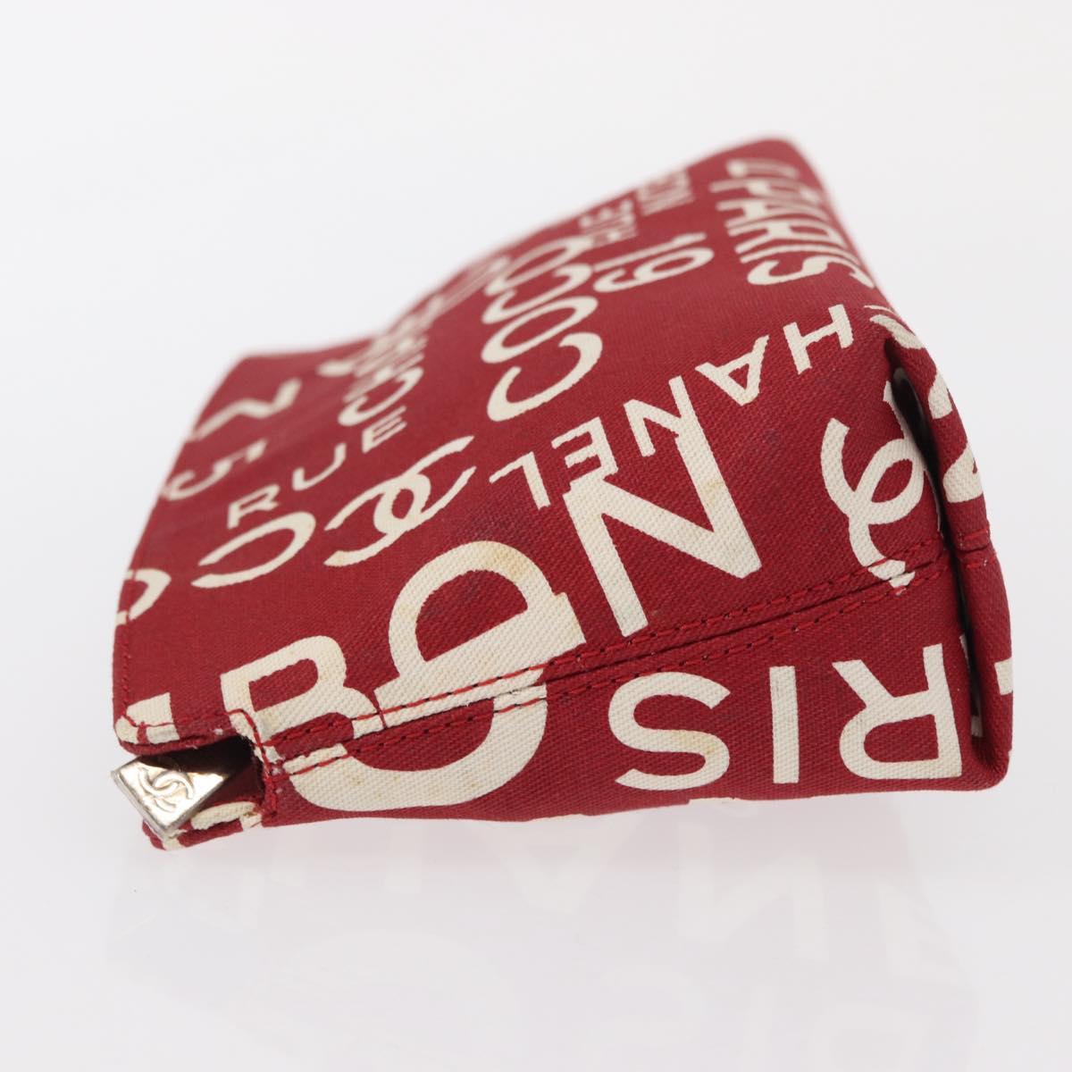 CHANEL Bycy Pouch Canvas Red CC Auth yk19768