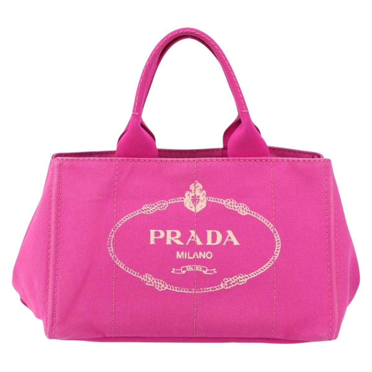 PRADA Canapa MM Hand Bag Canvas Pink Gold Auth yk19772