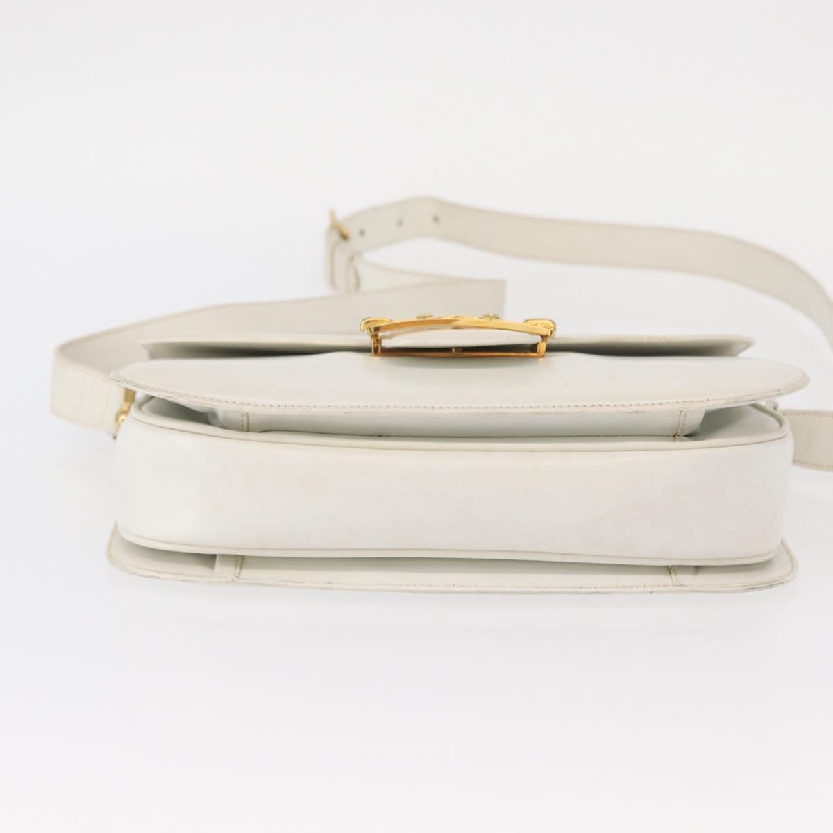 CELINE Shoulder Bag Leather White Gold Auth yk19773