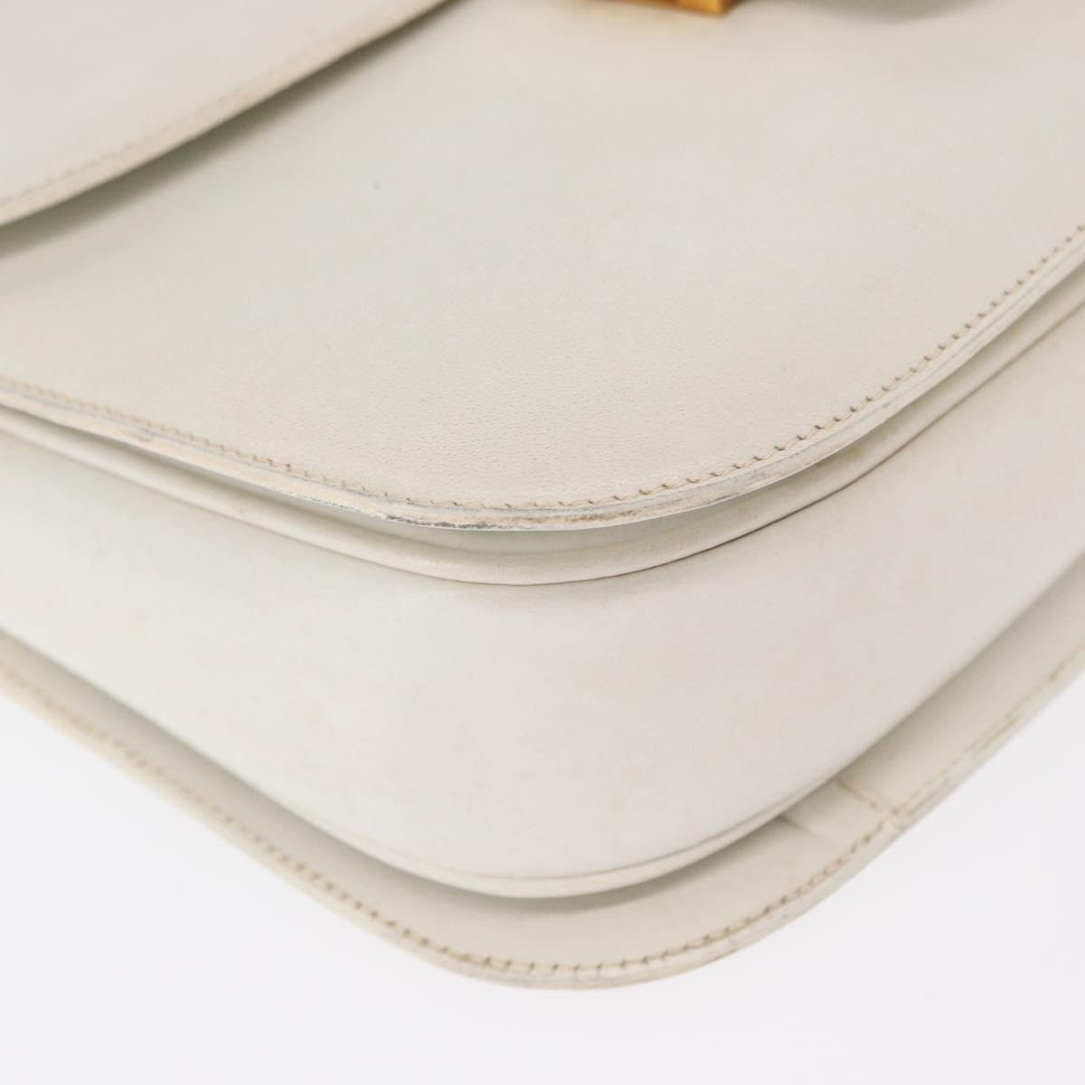 CELINE Shoulder Bag Leather White Gold Auth yk19773