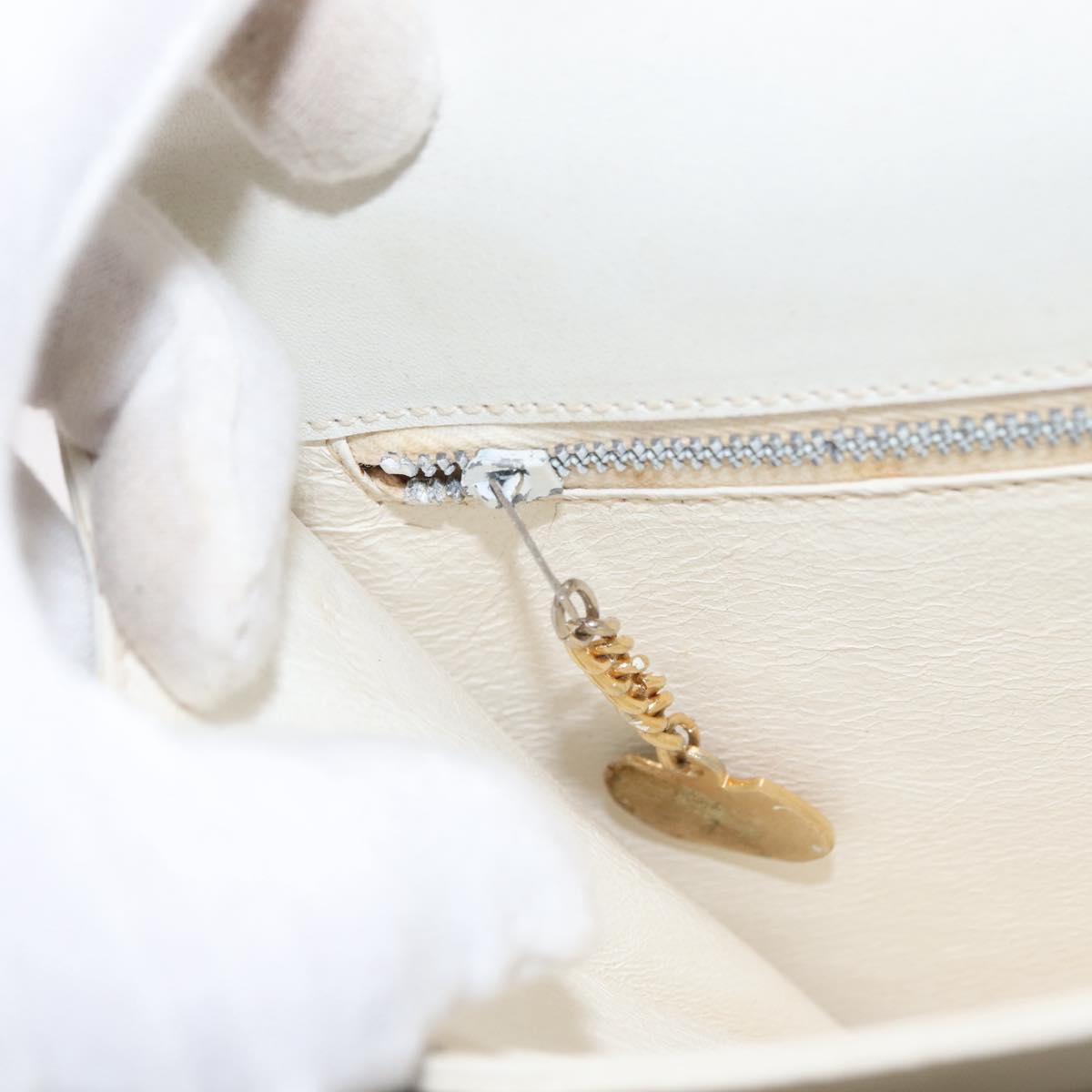 CELINE Shoulder Bag Leather White Gold Auth yk19773