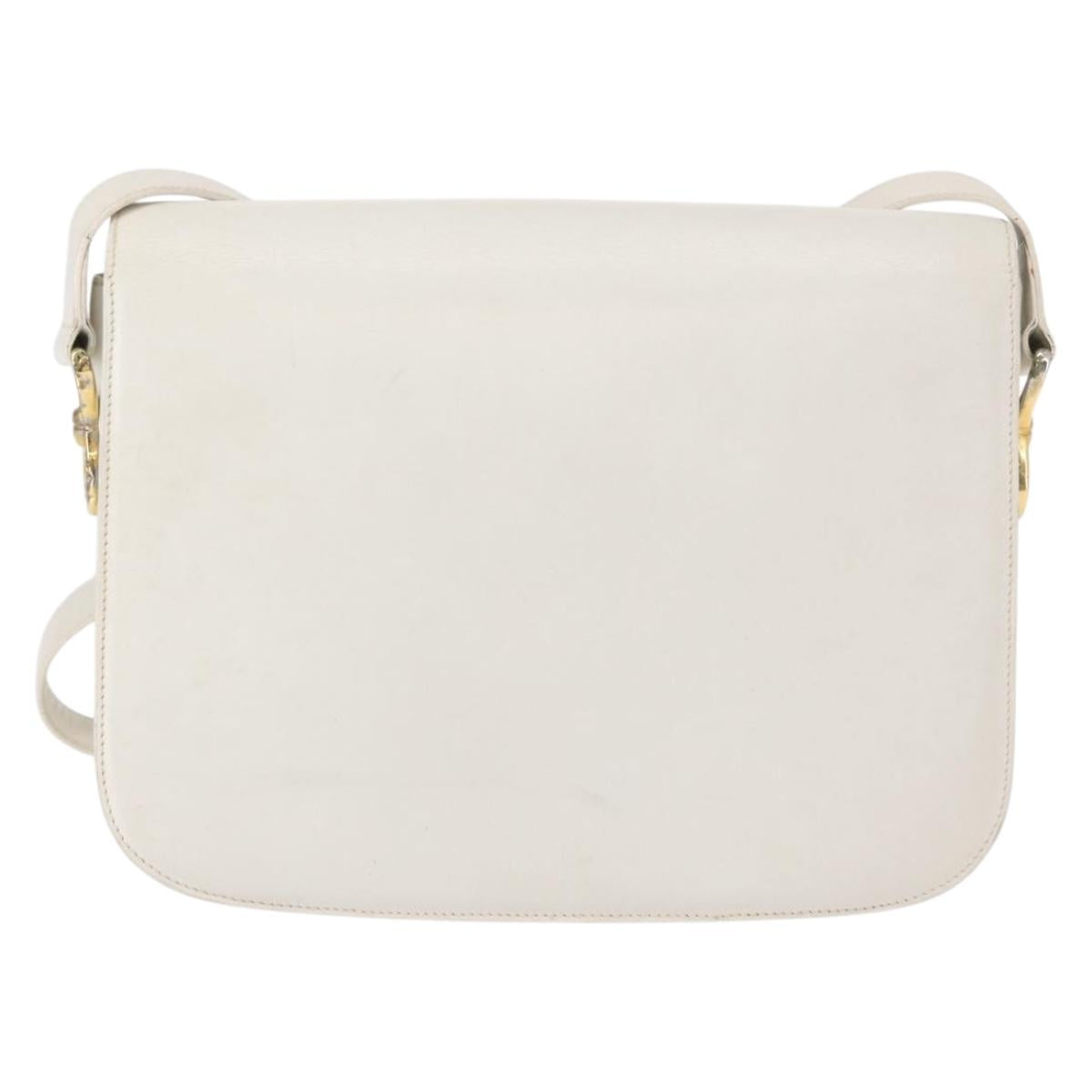 CELINE Shoulder Bag Leather White Gold Auth yk19773