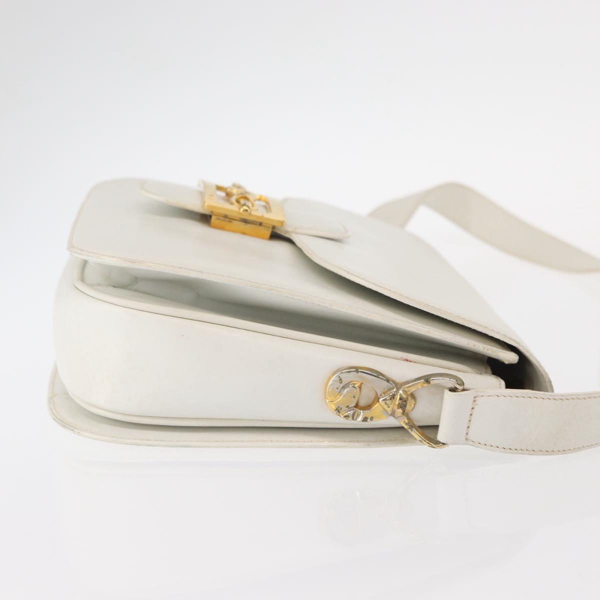 CELINE Shoulder Bag Leather White Gold Auth yk19773