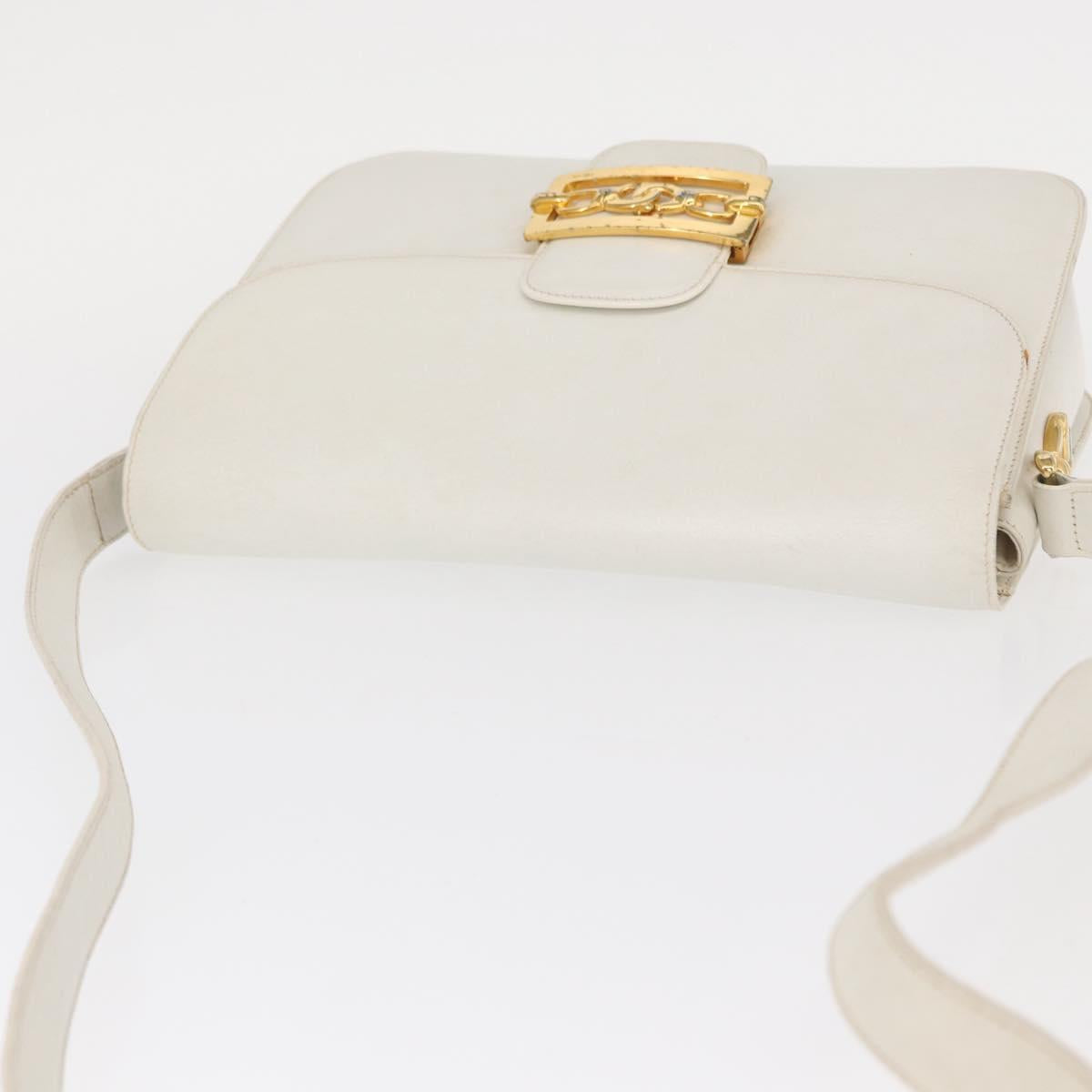 CELINE Shoulder Bag Leather White Gold Auth yk19773