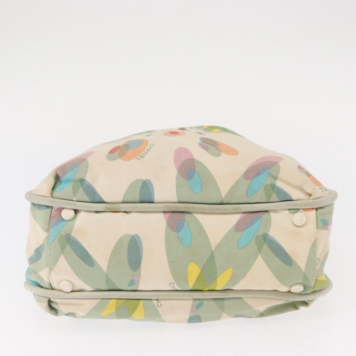 CHANEL Tote Bag Canvas White Silver CC Auth yk19774