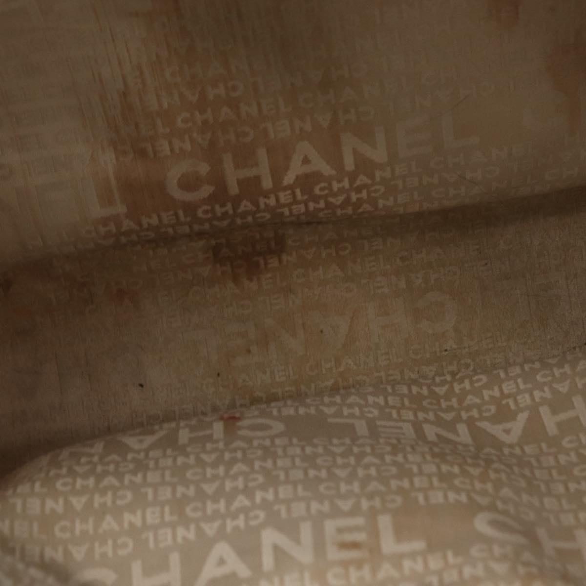 CHANEL Tote Bag Canvas White Silver CC Auth yk19774